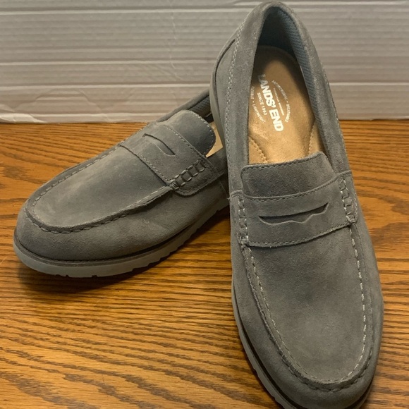 Lands' End Gray Penny Loafers Sleek Suede Slip-Ons Size 11D lightweight Flexble - Picture 2 of 13